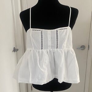 ZARA white cotton summer peplum blouse w adjust spaghetti straps  size X-Large